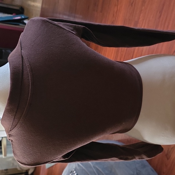Zara Chocolate Brown Long Sleeve Crop Top - Picture 4 of 4